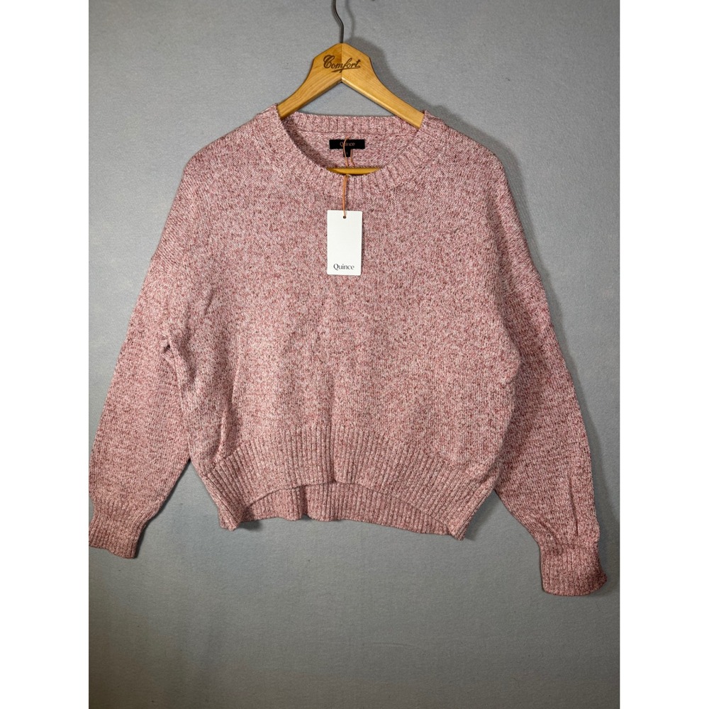 Quince Pink Marl Organic Cotton Crewneck Fisherman Knit Sweater Small NWT